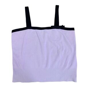 Vintage Light Purple Knit Tank Top Black Trim Bow M Y2K Square Neck‎ Coquette